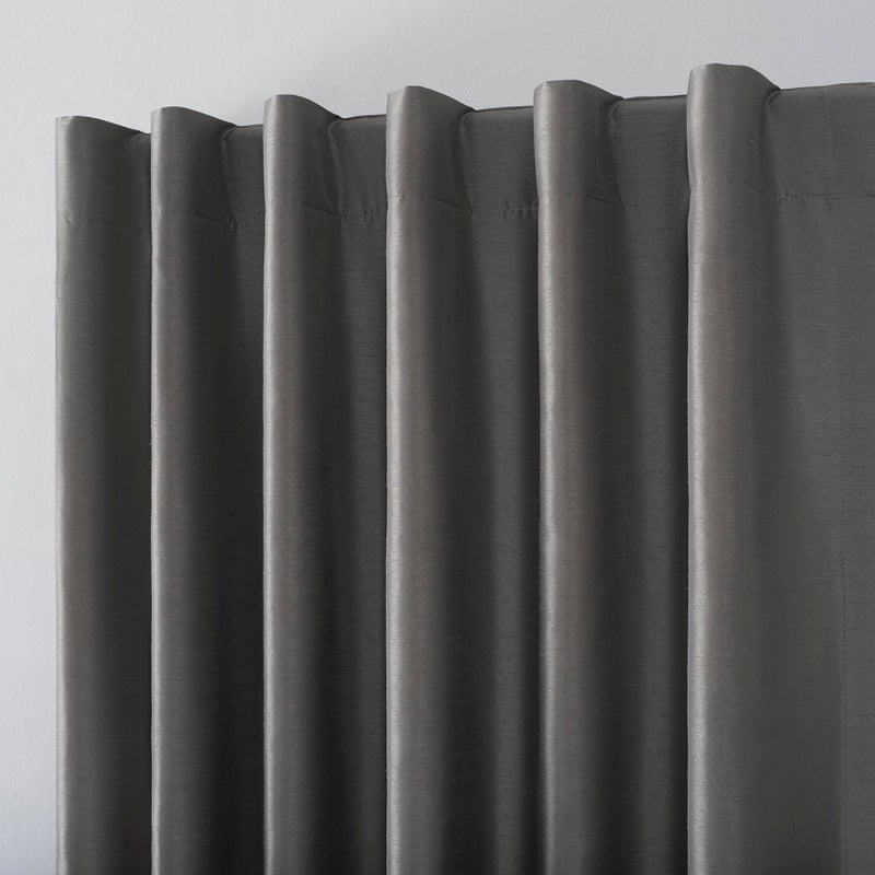 Sun Zero - 56252 Greyson Faux Dupioni Silk Extreme 100% Blackout Back Tab Curtain Panel, 50" x 84", Gray - Image 3